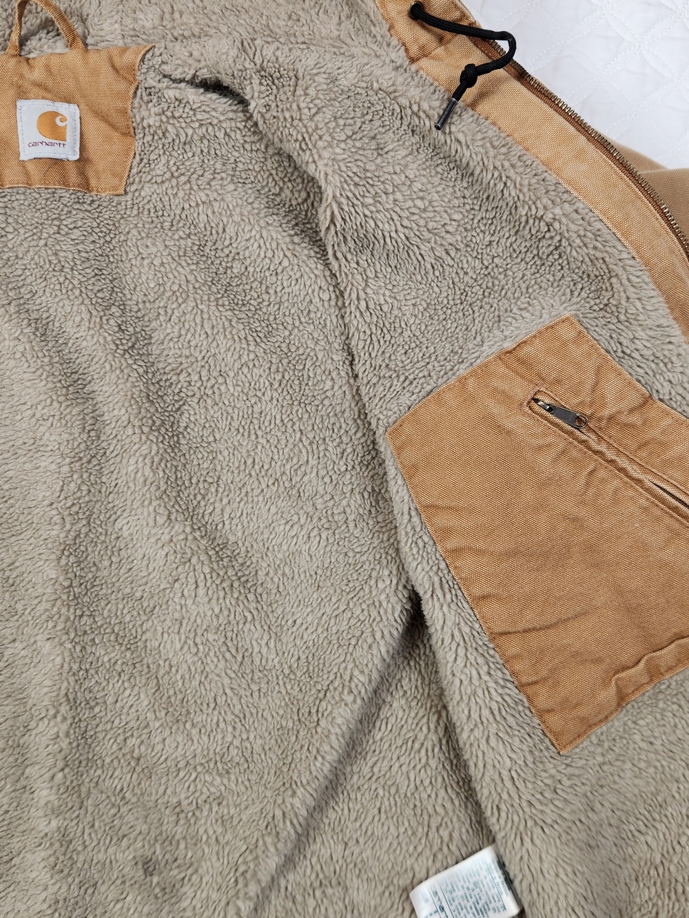 Carhartt Men's Tan Hooded Work Jacket with Sherpa Lining - Picture 14 of 15